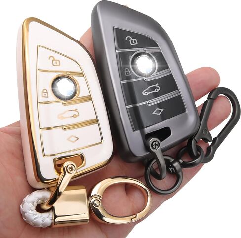 2PCS Compatible with BMW Key Fob Cover Fits 2020 2021 2022 2023 2024 2025 1 2 3 4 5 6 7 8 Series X1 X2 X3 X4 X5 X6 Z4 Case Accessories TPU Protector Grey/White in Saudi Arabia