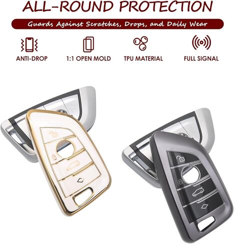 2PCS Compatible with BMW Key Fob Cover Fits 2020 2021 2022 2023 2024 2025 1 2 3 4 5 6 7 8 Series X1 X2 X3 X4 X5 X6 Z4 Case Accessories TPU Protector Grey/White in Saudi Arabia