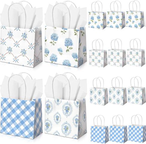 Silkfly 24 Pack Mini Blue Floral Gift Bags with Handles & Tissue Paper 5x5x3 Inch Bulk Small Hydrangea Flower Candy Goodie Bags for Women Baby Shower Tea Party Bridesmaid Birthday Wedding Supplies in Kuwait