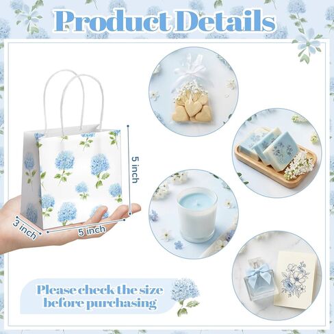 Silkfly 24 Pack Mini Blue Floral Gift Bags with Handles & Tissue Paper 5x5x3 Inch Bulk Small Hydrangea Flower Candy Goodie Bags for Women Baby Shower Tea Party Bridesmaid Birthday Wedding Supplies in Kuwait