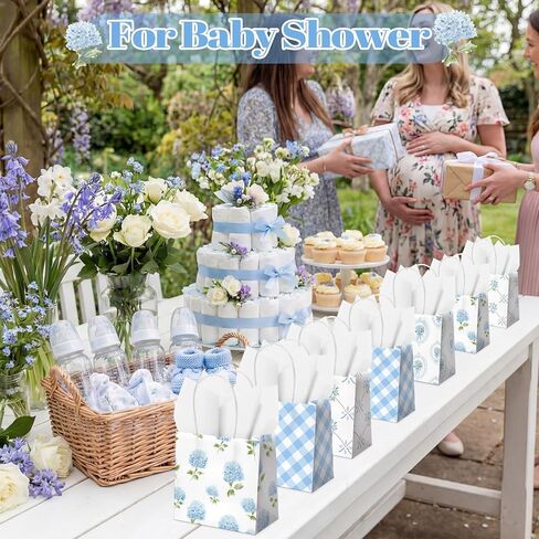 Silkfly 24 Pack Mini Blue Floral Gift Bags with Handles & Tissue Paper 5x5x3 Inch Bulk Small Hydrangea Flower Candy Goodie Bags for Women Baby Shower Tea Party Bridesmaid Birthday Wedding Supplies in Kuwait