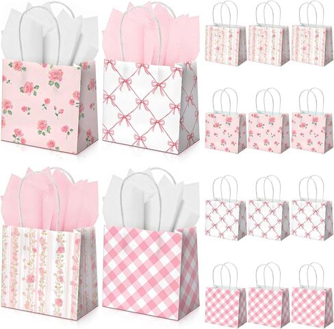 Silkfly 24 Pack Mini Blue Floral Gift Bags with Handles & Tissue Paper 5x5x3 Inch Bulk Small Hydrangea Flower Candy Goodie Bags for Women Baby Shower Tea Party Bridesmaid Birthday Wedding Supplies in Kuwait