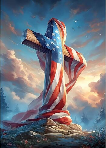 Bowetile 4th of July Diamond Art Kits for Adults, American Flag on Wooden Cross Diamond Painting Kit, 5D DIY Full Drill Diamond Dots Paintings Picture Gem Art Craft for Home Decor 12x16 Inch in Kuwait