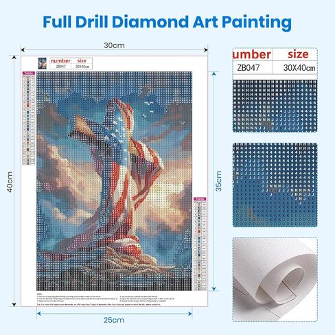 Bowetile 4th of July Diamond Art Kits for Adults, American Flag on Wooden Cross Diamond Painting Kit, 5D DIY Full Drill Diamond Dots Paintings Picture Gem Art Craft for Home Decor 12x16 Inch in Kuwait