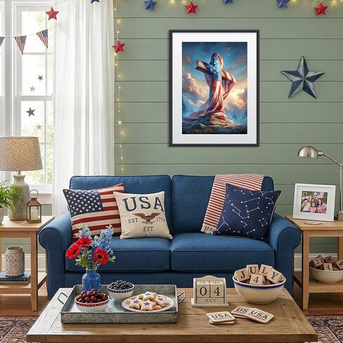 Bowetile 4th of July Diamond Art Kits for Adults, American Flag on Wooden Cross Diamond Painting Kit, 5D DIY Full Drill Diamond Dots Paintings Picture Gem Art Craft for Home Decor 12x16 Inch in Kuwait
