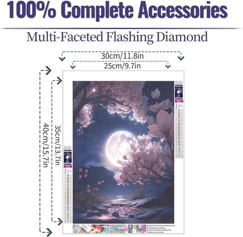 5D Diamond Art Painting, DIY Moon Round Diamond Painting Kits for Adults Beginners, Crystal Rhinestones for Home Wall Decoration Gift,30x40cm/11.8×15.7in in Kuwait