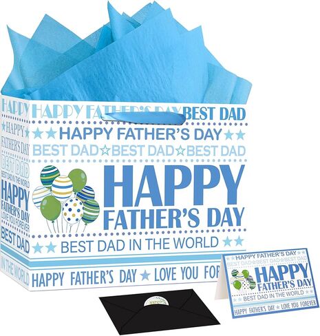 OIIVPOK Fathers Day Party Gift Bag, Large Happy Father's Day Bag with Tissue Papers & Card & Envelope & Sticker, Gift Bags for Father First Time Dad Grandfather, Daddy Wrapping Paper Bags (StyleA) in Saudi Arabia