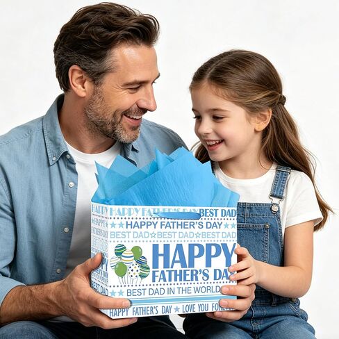 OIIVPOK Fathers Day Party Gift Bag, Large Happy Father's Day Bag with Tissue Papers & Card & Envelope & Sticker, Gift Bags for Father First Time Dad Grandfather, Daddy Wrapping Paper Bags (StyleA) in Saudi Arabia