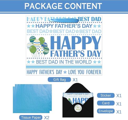 OIIVPOK Fathers Day Party Gift Bag, Large Happy Father's Day Bag with Tissue Papers & Card & Envelope & Sticker, Gift Bags for Father First Time Dad Grandfather, Daddy Wrapping Paper Bags (StyleA) in Saudi Arabia
