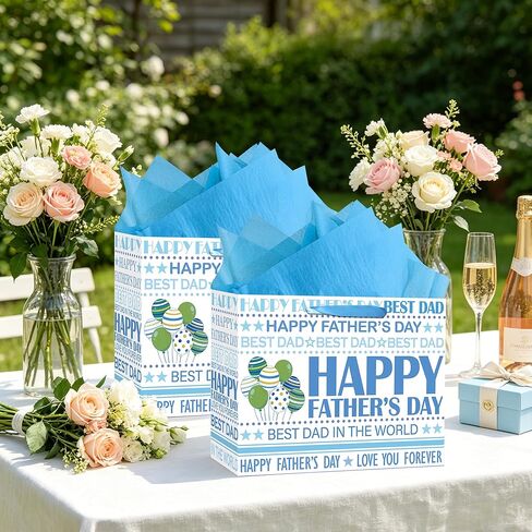OIIVPOK Fathers Day Party Gift Bag, Large Happy Father's Day Bag with Tissue Papers & Card & Envelope & Sticker, Gift Bags for Father First Time Dad Grandfather, Daddy Wrapping Paper Bags (StyleA) in Saudi Arabia