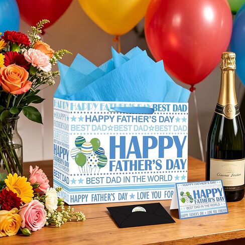 OIIVPOK Fathers Day Party Gift Bag, Large Happy Father's Day Bag with Tissue Papers & Card & Envelope & Sticker, Gift Bags for Father First Time Dad Grandfather, Daddy Wrapping Paper Bags (StyleA) in Saudi Arabia