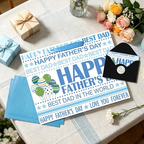 OIIVPOK Fathers Day Party Gift Bag, Large Happy Father's Day Bag with Tissue Papers & Card & Envelope & Sticker, Gift Bags for Father First Time Dad Grandfather, Daddy Wrapping Paper Bags (StyleA) in Saudi Arabia