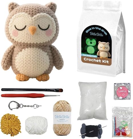 BrilleBrille Crochet Owls Kits Glow in The Dark Owl Knitting Kit Crochet Kit for Beginners Great Birthday Gifts for for Adults and Teens with Step by Step Video Amigurumi Crochet Kit DIY Craft in Saudi Arabia