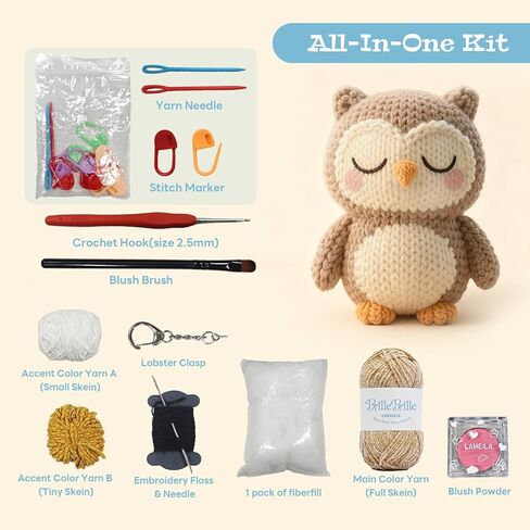BrilleBrille Crochet Owls Kits Glow in The Dark Owl Knitting Kit Crochet Kit for Beginners Great Birthday Gifts for for Adults and Teens with Step by Step Video Amigurumi Crochet Kit DIY Craft in Saudi Arabia