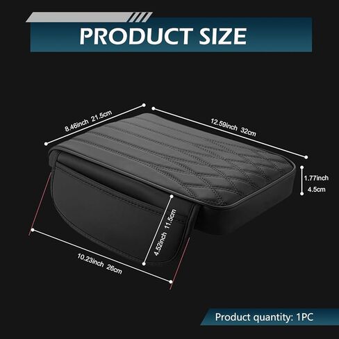 Center Console Cover, Leather Car Armrest Pad with Storage Bag, Non-slip Arm Rest Cover for Car, Universal for Vehicle Interior Protection Accessories (Black) in Saudi Arabia
