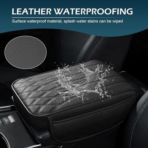 Center Console Cover, Leather Car Armrest Pad with Storage Bag, Non-slip Arm Rest Cover for Car, Universal for Vehicle Interior Protection Accessories (Black) in Saudi Arabia