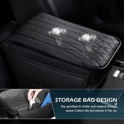 Center Console Cover, Leather Car Armrest Pad with Storage Bag, Non-slip Arm Rest Cover for Car, Universal for Vehicle Interior Protection Accessories (Black) in Saudi Arabia