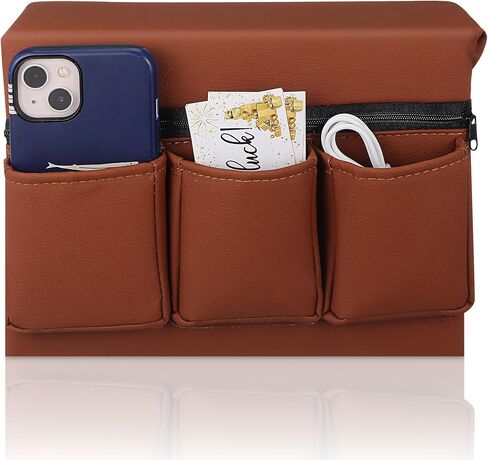 Car Window Armrest Storage Box: Leather Window Side Bag Organizer with Cushion Pocket Universal Front Car Door Armrest Pad Accessory for Vehicle Truck Console Elbow Support Brown in Kuwait