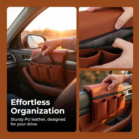 Car Window Armrest Storage Box: Leather Window Side Bag Organizer with Cushion Pocket Universal Front Car Door Armrest Pad Accessory for Vehicle Truck Console Elbow Support Brown in Kuwait