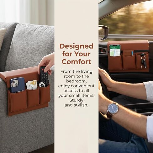 Car Window Armrest Storage Box: Leather Window Side Bag Organizer with Cushion Pocket Universal Front Car Door Armrest Pad Accessory for Vehicle Truck Console Elbow Support Brown in Kuwait