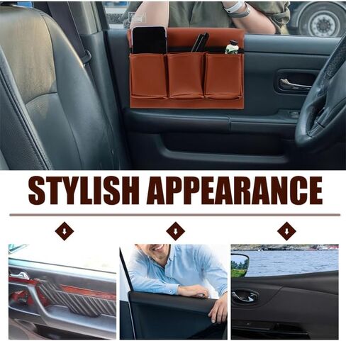 Car Window Armrest Storage Box: Leather Window Side Bag Organizer with Cushion Pocket Universal Front Car Door Armrest Pad Accessory for Vehicle Truck Console Elbow Support Brown in Kuwait