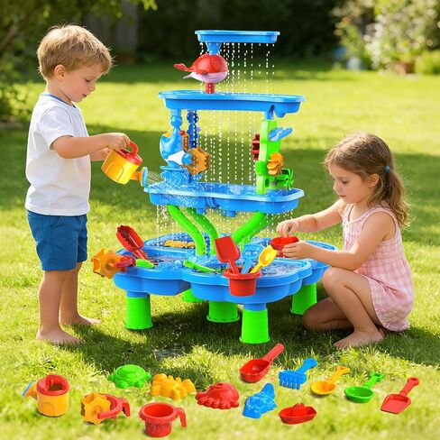 Water Sand Table for Toddler Kids - 4-Tier Multifunctional Summer Toys,Outdoor Backyard Beach Playset with Stable Design,Sensory Learning Activity Game Gift for Boys Girls(Navy) in Saudi Arabia