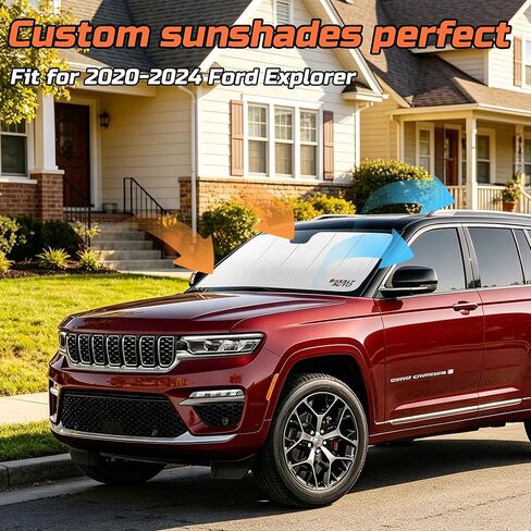 2020-2024 Explorer Windshield Sun Shade Compatible for 2020-2024 Ford Explorer Silver Reflective Foldable Front Sun Visor Sunshade Protector with Storage Bag Keep Interior Cool in Saudi Arabia
