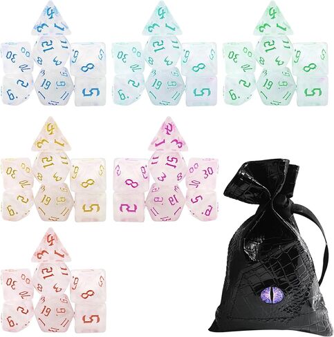 Knana 43 Pcs DND Dice Set 6 X 7 Polyhedral Dice with Leather Dragon Drawstring Bag for Dungeons and Dragons RPG MTG D&D Table Games in Kuwait