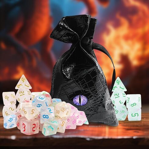 Knana 43 Pcs DND Dice Set 6 X 7 Polyhedral Dice with Leather Dragon Drawstring Bag for Dungeons and Dragons RPG MTG D&D Table Games in Kuwait
