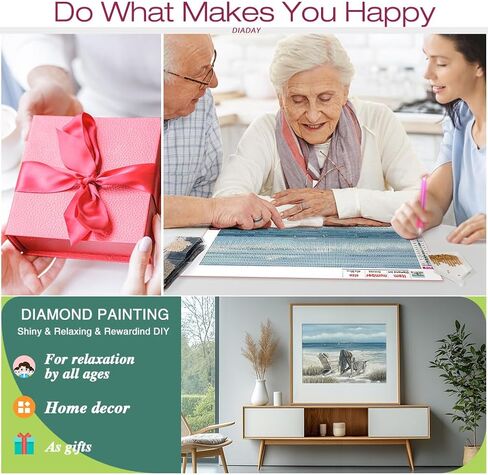 DIADAY Diamond Painting Kits for Adults Beach Seashore, 5D Summer Beach Diamond Art Kits, Full Drill Round Gem Diamond Dot, DIY Adult Crafts Home Wall Decor Gift 16 x 12 Inches in Saudi Arabia