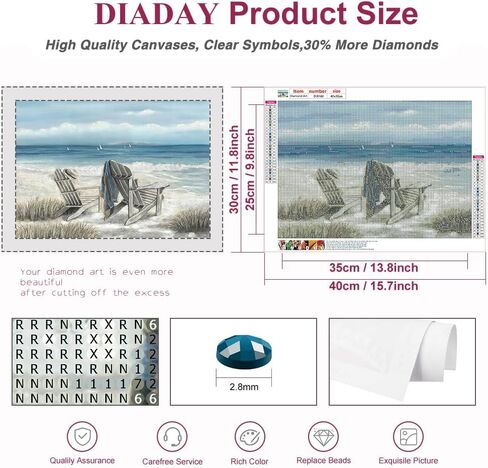 DIADAY Diamond Painting Kits for Adults Beach Seashore, 5D Summer Beach Diamond Art Kits, Full Drill Round Gem Diamond Dot, DIY Adult Crafts Home Wall Decor Gift 16 x 12 Inches in Saudi Arabia