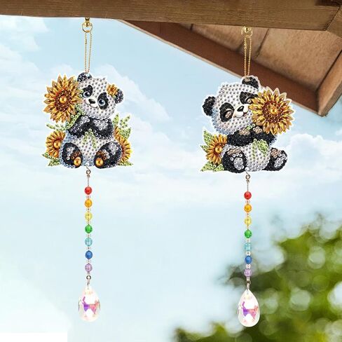 LazyFold 2 Pcs Diamond Painting Wind Chime Kits,Panda and Flower DIY Diamond Art Painting Wind Chime Kits Crystal Art Suncatchers for Adults Home Garden Window Craft Gift in Saudi Arabia