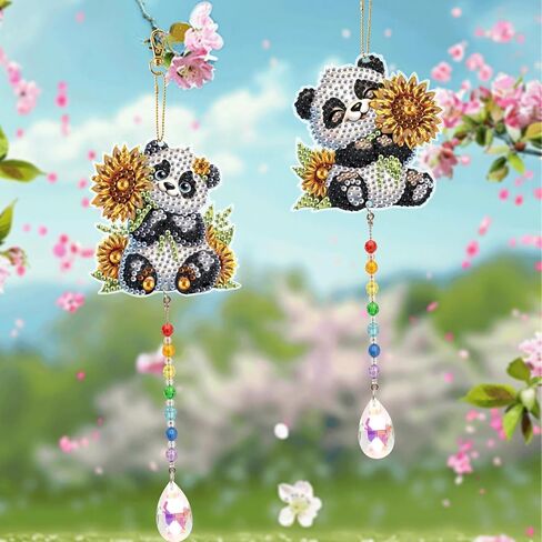LazyFold 2 Pcs Diamond Painting Wind Chime Kits,Panda and Flower DIY Diamond Art Painting Wind Chime Kits Crystal Art Suncatchers for Adults Home Garden Window Craft Gift in Saudi Arabia