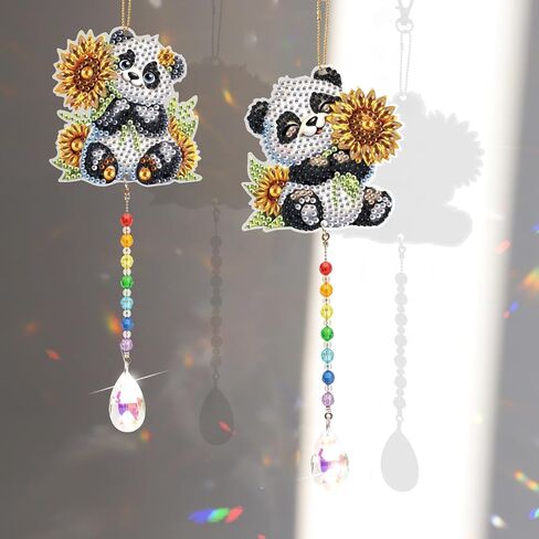 LazyFold 2 Pcs Diamond Painting Wind Chime Kits,Panda and Flower DIY Diamond Art Painting Wind Chime Kits Crystal Art Suncatchers for Adults Home Garden Window Craft Gift in Saudi Arabia