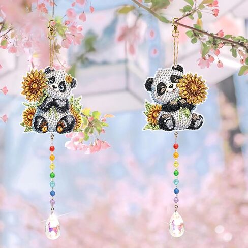 LazyFold 2 Pcs Diamond Painting Wind Chime Kits,Panda and Flower DIY Diamond Art Painting Wind Chime Kits Crystal Art Suncatchers for Adults Home Garden Window Craft Gift in Saudi Arabia