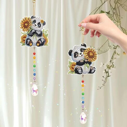 LazyFold 2 Pcs Diamond Painting Wind Chime Kits,Panda and Flower DIY Diamond Art Painting Wind Chime Kits Crystal Art Suncatchers for Adults Home Garden Window Craft Gift in Saudi Arabia