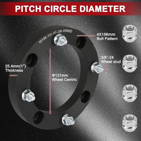 HISH 4x156mm Wheel Spacers, 1 inch (25.4mm) Thickness with 3/8"-24 Studs 131mm Bore, Not Hubcentric Wheel Adapters Compatible with Polaris Sportsman Ranger, Kawasaki Lakota, Set of 4 in Saudi Arabia