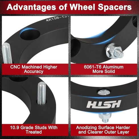 HISH 4x156mm Wheel Spacers, 1 inch (25.4mm) Thickness with 3/8"-24 Studs 131mm Bore, Not Hubcentric Wheel Adapters Compatible with Polaris Sportsman Ranger, Kawasaki Lakota, Set of 4 in Saudi Arabia