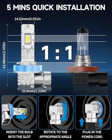 Fit for Honda 2006-2022 Accord Fog Light Bulb, 18000 Lumens 6000K White Fog Lights, 600% Upgraded Brightness, 60000+ Hours Lifespan, Plug and Play, Pack of 2 in Saudi Arabia
