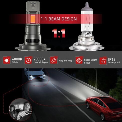 For Volkswagen Jetta 2006,2008,2009,2015-2019 Hi-Low Beam Light Bulbs,6000K White,900% Brighter Lightness, Plug and Play,70,000+ Hours Lifespan,1:1 Halogen Size(Pack of 4) in Kuwait