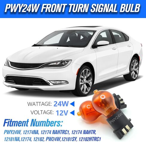 12 فولت 24 وات OEM قياسي هالوجين PWY24W 12174NA مصابيح إضاءة إشارة الانعطاف كهرمان مناسبة لكرايسلر 200 2015 2016 2017، لكرايسلر باسيفيكا 2017-2020، لكرايسلر فوييجر 2020-2024، حزمة من 2. in Kuwait