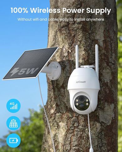 ieGeek Solar Security Cameras Wireless Outdoor, 2K 2.4G WiFi Camera with Solar Panel and Battery Powered, Color Night Vision with Spotlight, 360° PTZ, 2-Way Audio, PIR Motion Sensor, no Subscription in Saudi Arabia