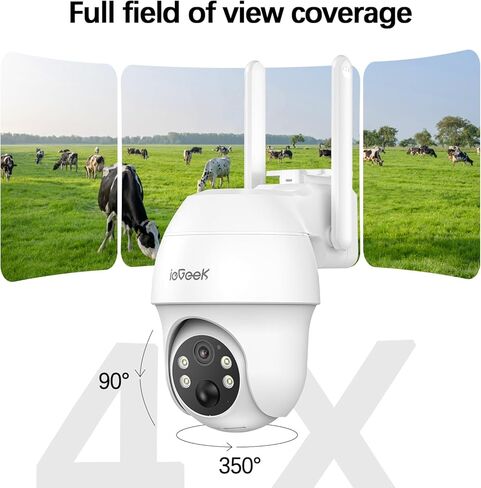 ieGeek Solar Security Cameras Wireless Outdoor, 2K 2.4G WiFi Camera with Solar Panel and Battery Powered, Color Night Vision with Spotlight, 360° PTZ, 2-Way Audio, PIR Motion Sensor, no Subscription in Saudi Arabia
