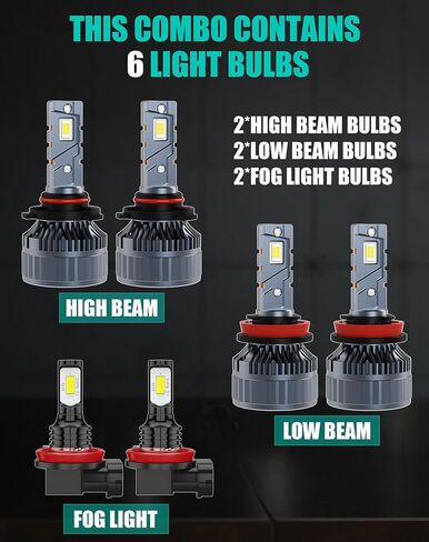 LED Bulbs Combo Compatible with Toyota Camry 2007 2008 2009 2010 2011 2012 2013 2014 2015 2016 2017, 9005 High Beam H11 Low Beam and H11 Fog Light, 6-Pack in Saudi Arabia