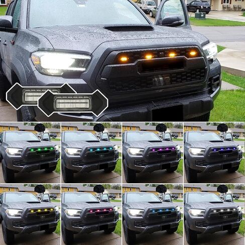 مصابيح LED شبكية RGB متوافقة مع Toyota Tacoma 2016-2023 TRD PRO OEM فقط، مصابيح LED شبكية أمامية عدسة واضحة مع دليل التثبيت، تطبيق/تحكم مزدوج عن بعد 20 لونًا مخصصًا in Kuwait