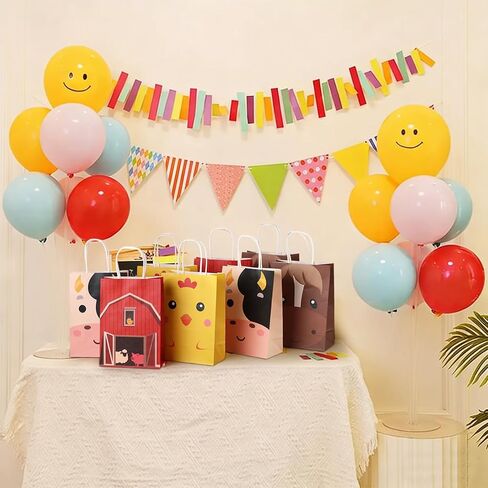 REZBLEATH 16 PCS Farm Animal Theme Party Favor Bags with handles 4 Styles Paper Candy Bag Goodie bags for Kid Birthday Party Baby Shower Supplies and Party Decorations in Kuwait