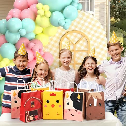 REZBLEATH 16 PCS Farm Animal Theme Party Favor Bags with handles 4 Styles Paper Candy Bag Goodie bags for Kid Birthday Party Baby Shower Supplies and Party Decorations in Kuwait