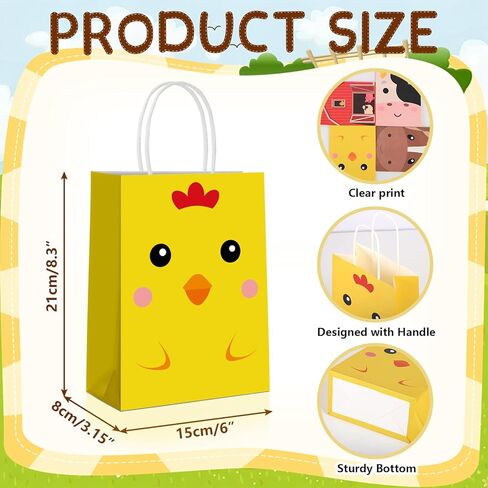 REZBLEATH 16 PCS Farm Animal Theme Party Favor Bags with handles 4 Styles Paper Candy Bag Goodie bags for Kid Birthday Party Baby Shower Supplies and Party Decorations in Kuwait