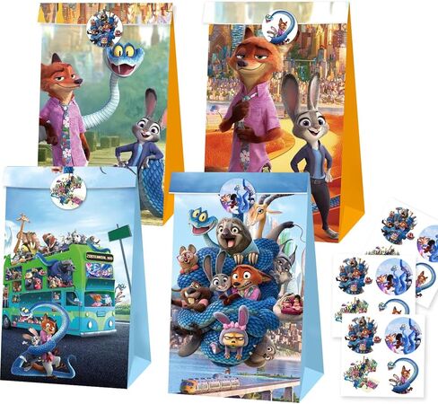 Mengyao Cute Cartoon Animals Party favor Gift Bags with Stickers, Movie Theme Candy Treat Bags, Birthday Party Decorations Supplies in Saudi Arabia