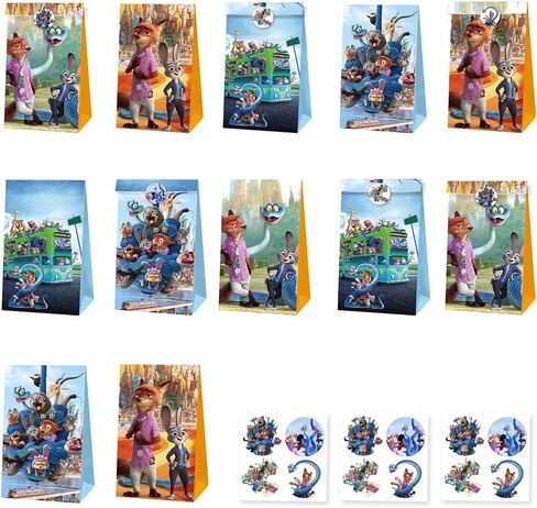 Mengyao Cute Cartoon Animals Party favor Gift Bags with Stickers, Movie Theme Candy Treat Bags, Birthday Party Decorations Supplies in Saudi Arabia